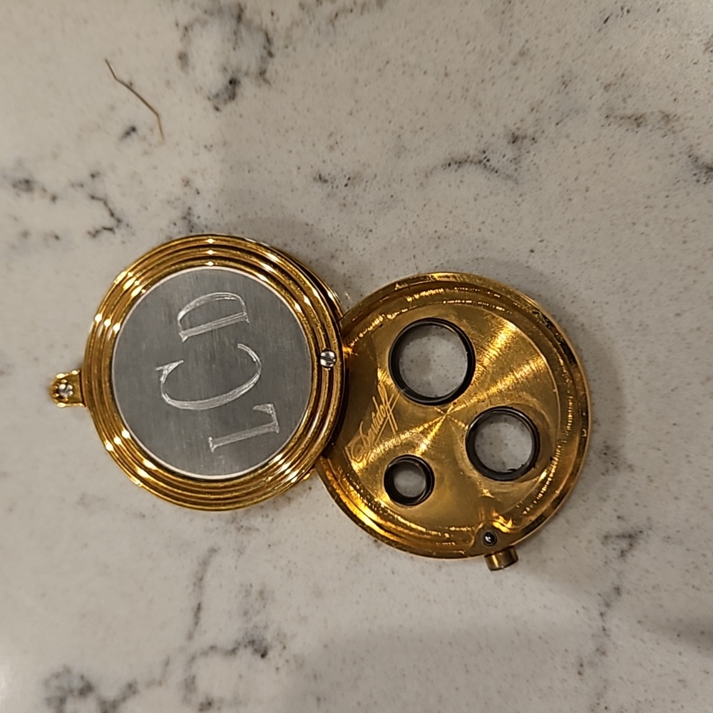 EUC Vintage Davidoff Round Cigar Cutter Drill Brushed Palladium w/Gold Trim